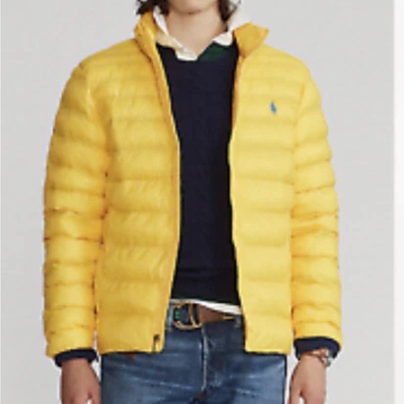 🐎 Polo Ralph Lauren Quilted Packable Water Repel Puffer Jacket Yellow Size L NEW - Picture 1 of 10